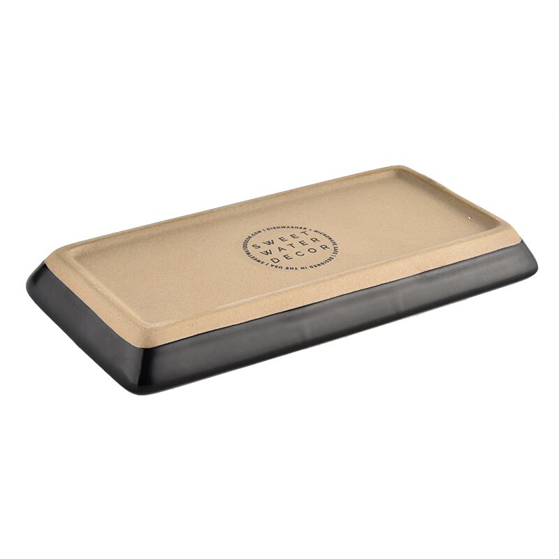 Black Stoneware Tray 8x4 Inch Matte Finish