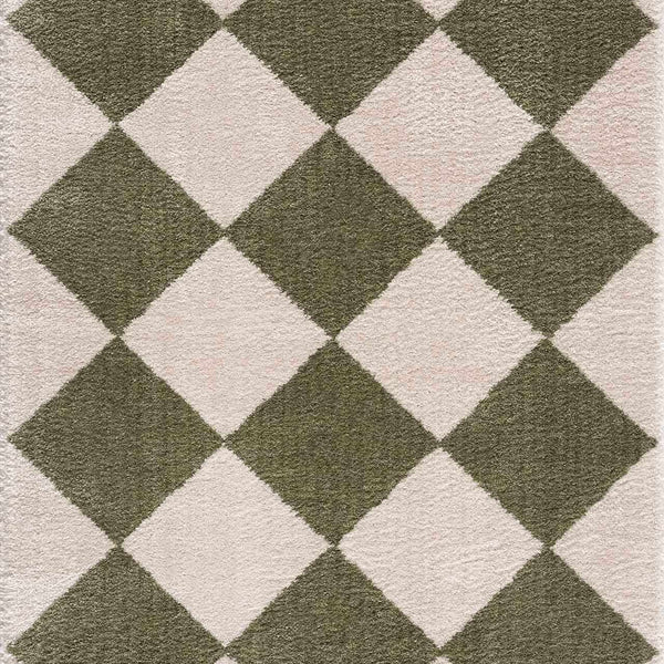 Arilla Green Washable Diamond Area Rug