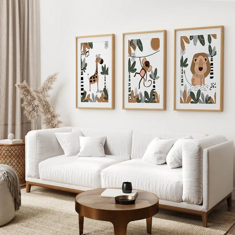 Safari Animals Wall Art Set of 3 Prints for Nursery