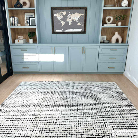 Keita Cream & Black Grid Plush Rug