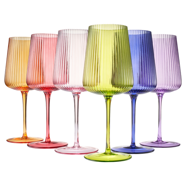 Rhea Ribbed Stemmed Wine Glassware, Set of 6