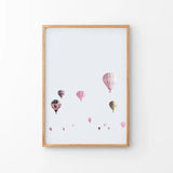 Pink Air Balloons Print. Kid's Room Wall Art