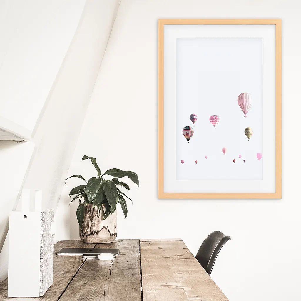 Pink Air Balloons Print. Kid's Room Wall Art