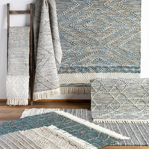 Blue Bogwalk Wool Blend Braided Tassel  Area Rug - Clearance