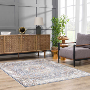 Aurum Blue & Beige Washable Area Rug - Clearance