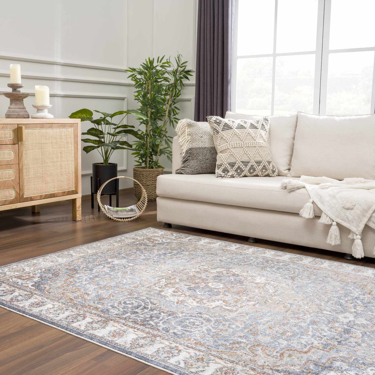 Aurum Blue & Beige Washable Area Rug - Clearance