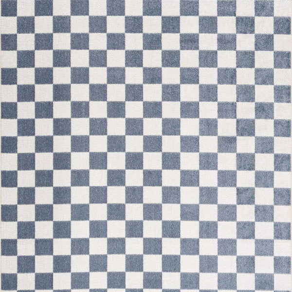 Brone Blue Checkered Washable Rug