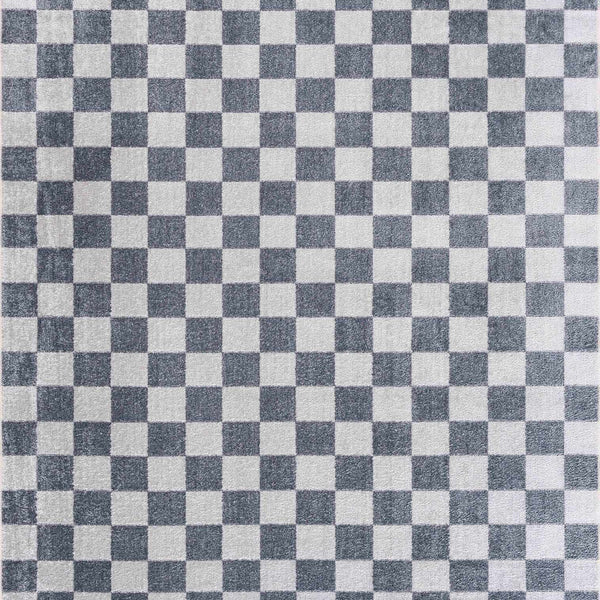 Alie Blue Gray Checkered Washable Rug