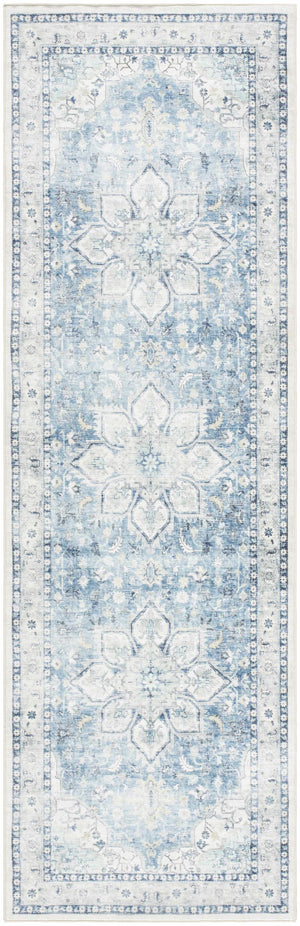 Lotan Blue Medallion Washable Area Rug
