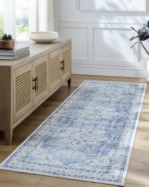 Lotan Blue Medallion Washable Area Rug