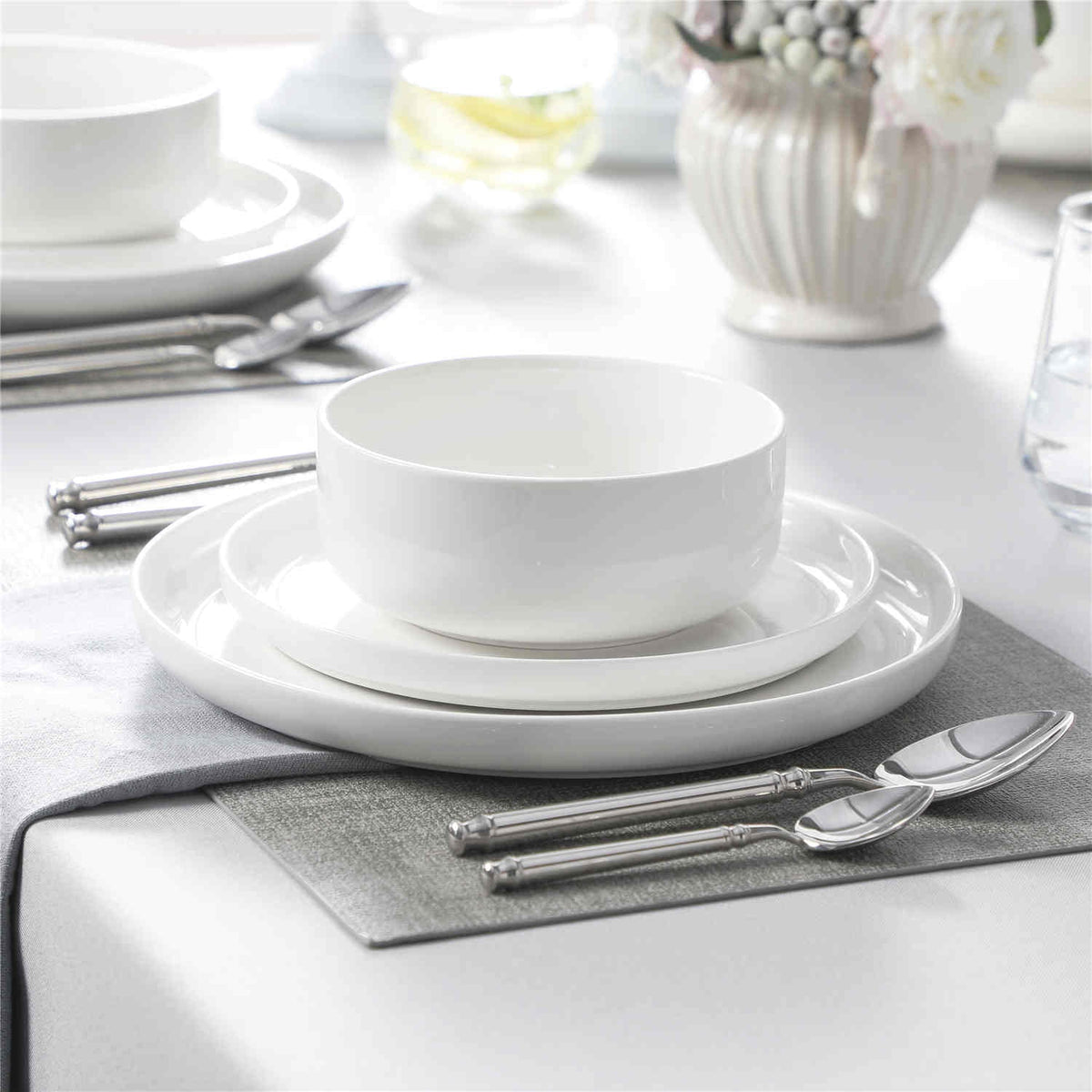 Luna Marble Grey 12 Piece Dinnerware Set