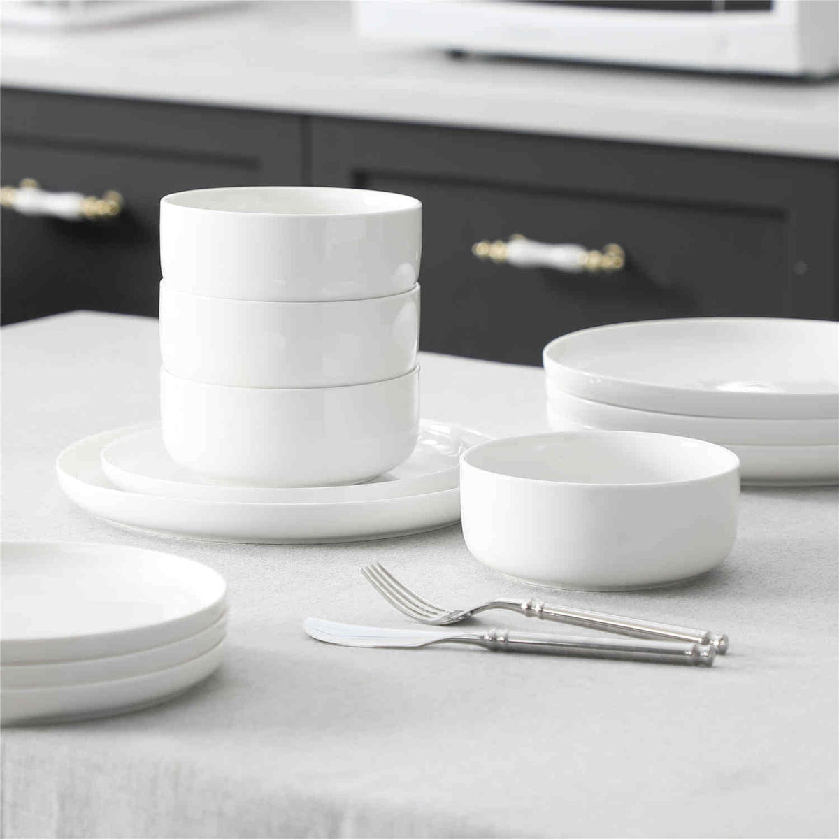 Luna Marble Grey 12 Piece Dinnerware Set