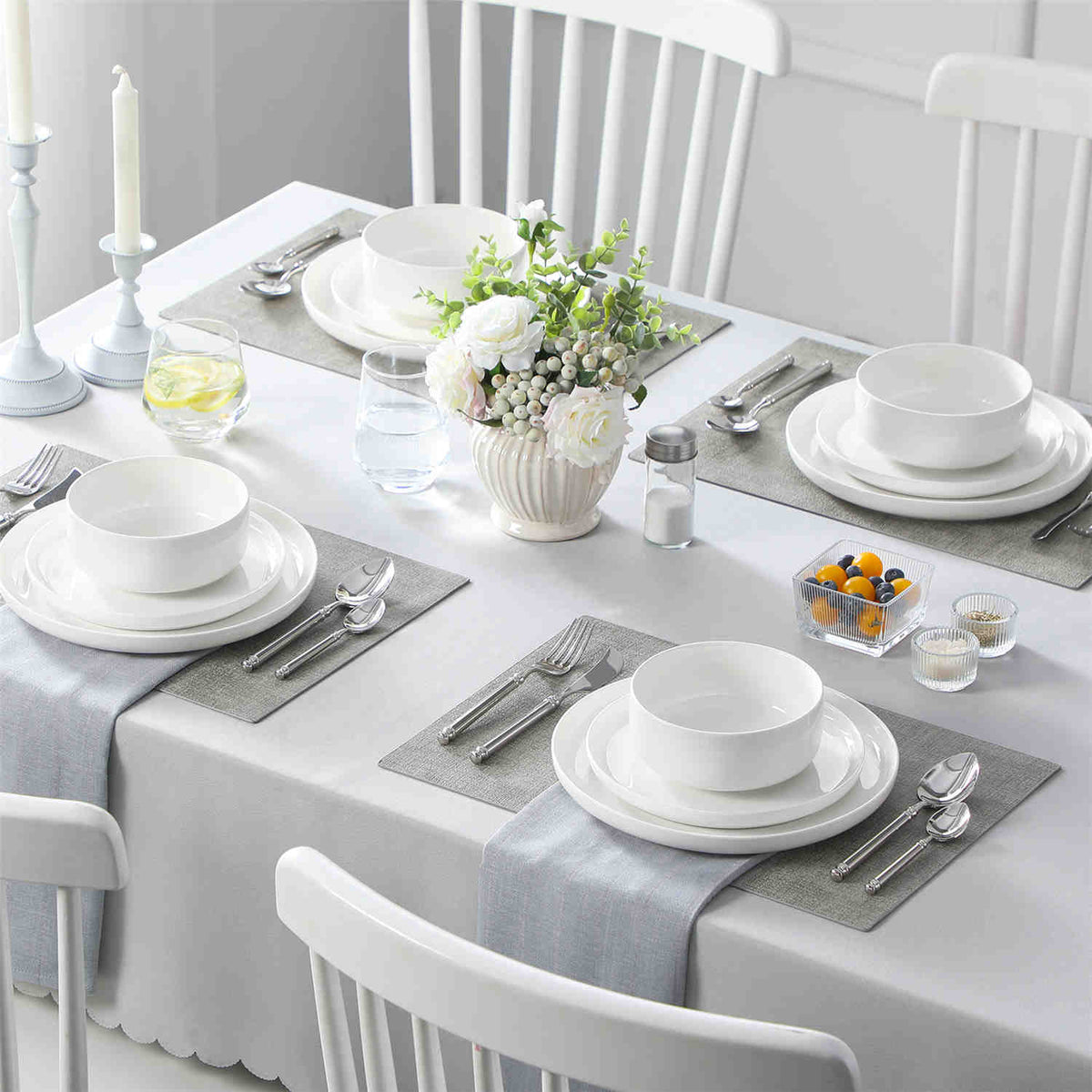Luna Marble Grey 12 Piece Dinnerware Set