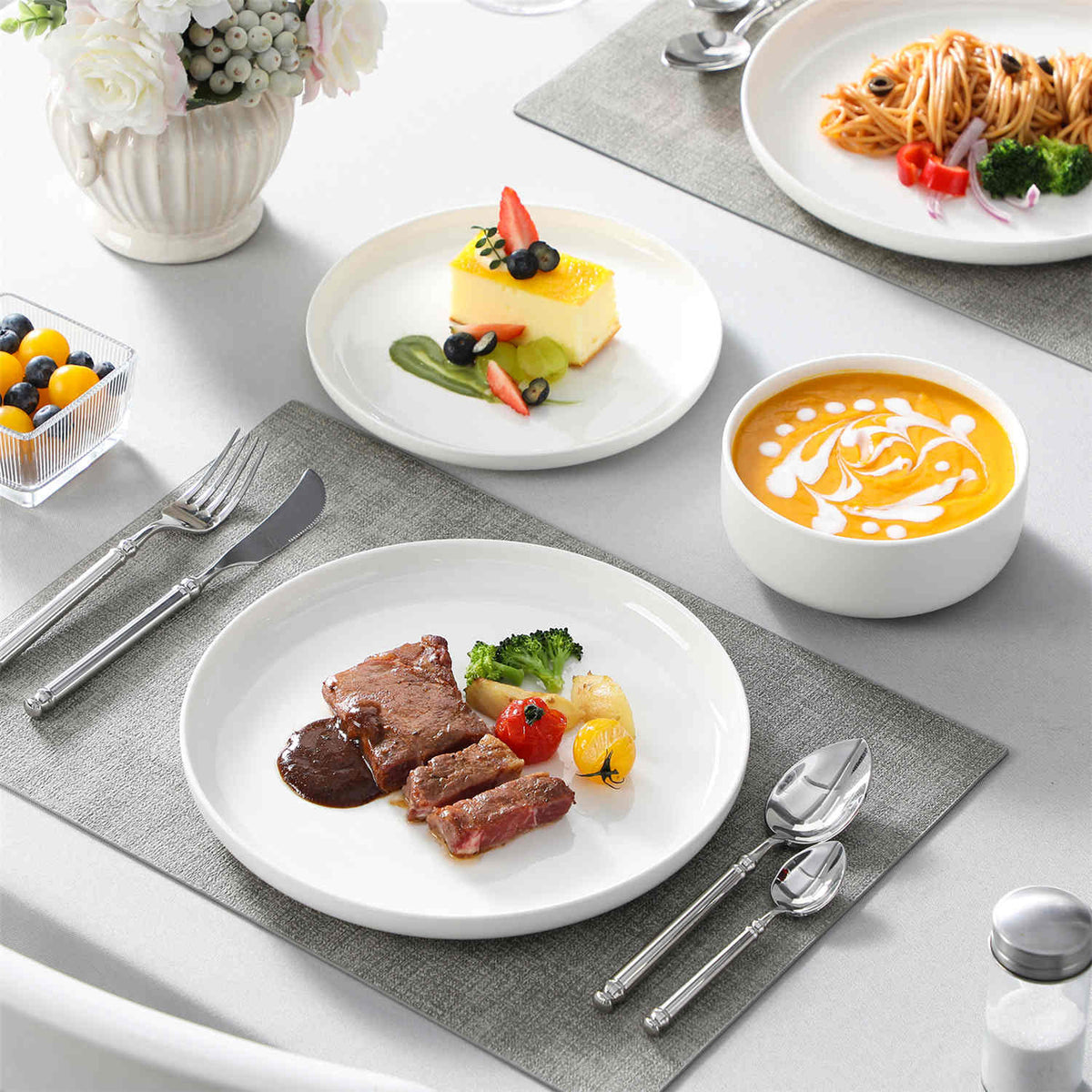 Luna Marble Grey 12 Piece Dinnerware Set