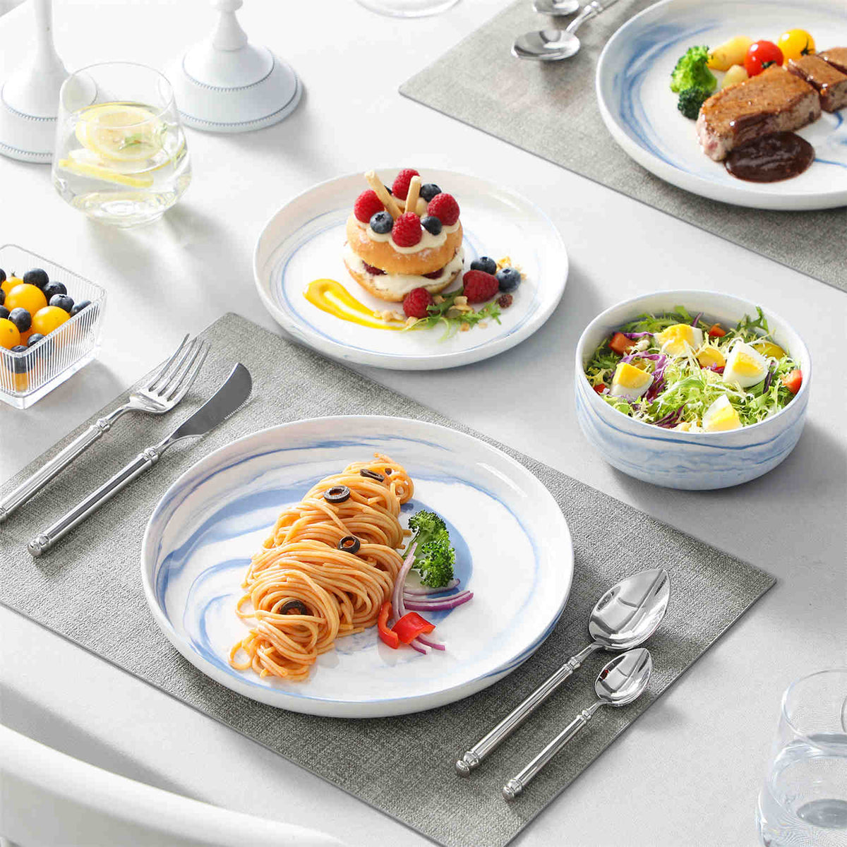 Luna Marble Grey 12 Piece Dinnerware Set