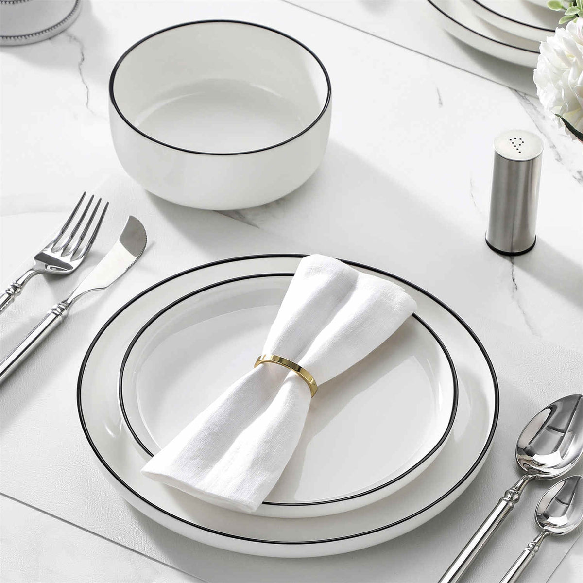 Luna Marble Grey 12 Piece Dinnerware Set