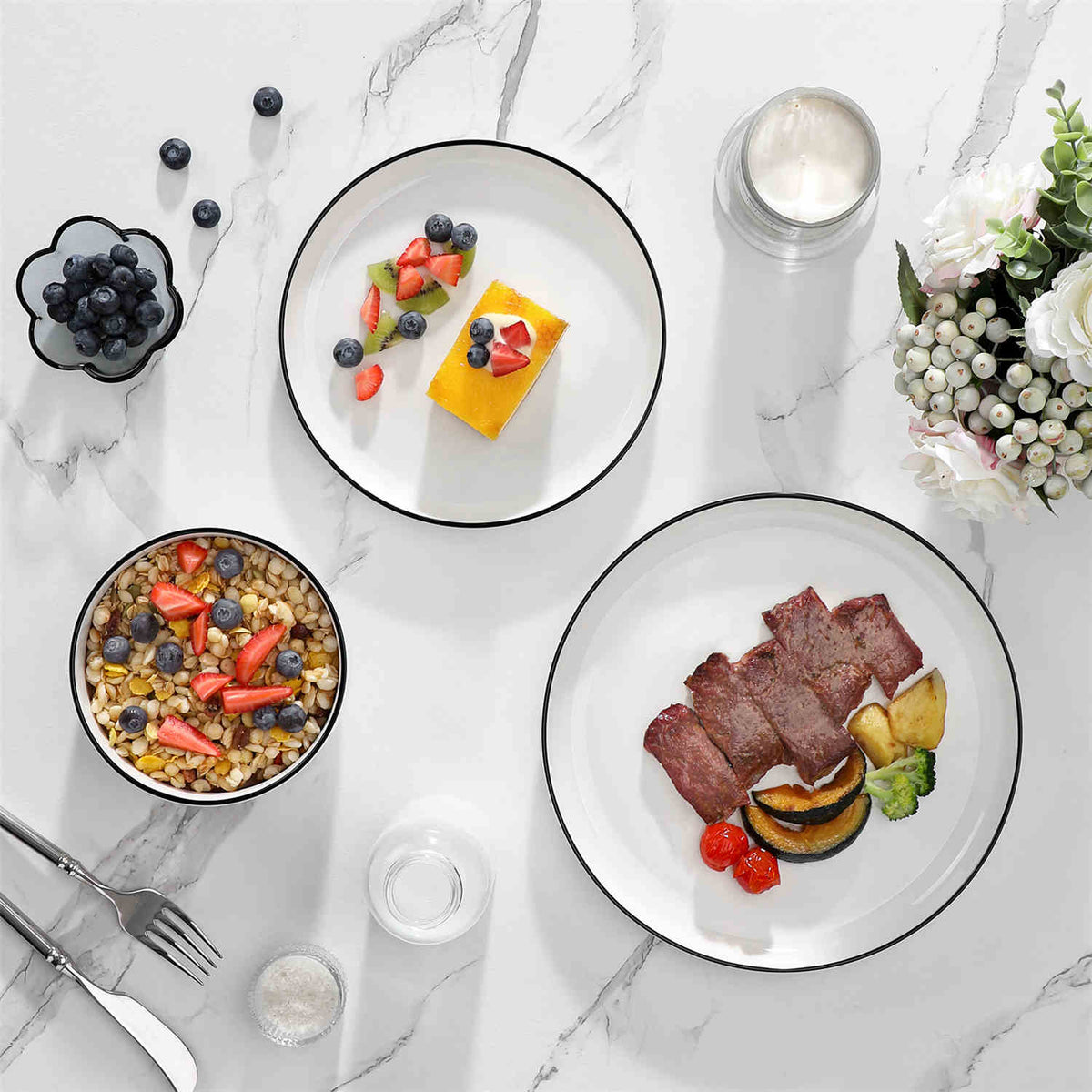 Luna Marble Grey 12 Piece Dinnerware Set