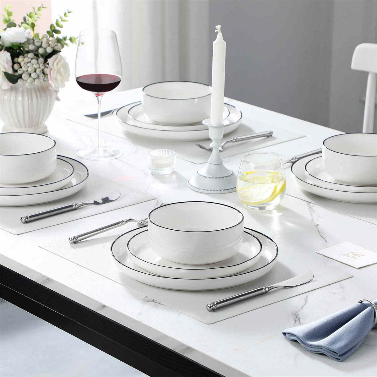 Luna Marble Grey 12 Piece Dinnerware Set