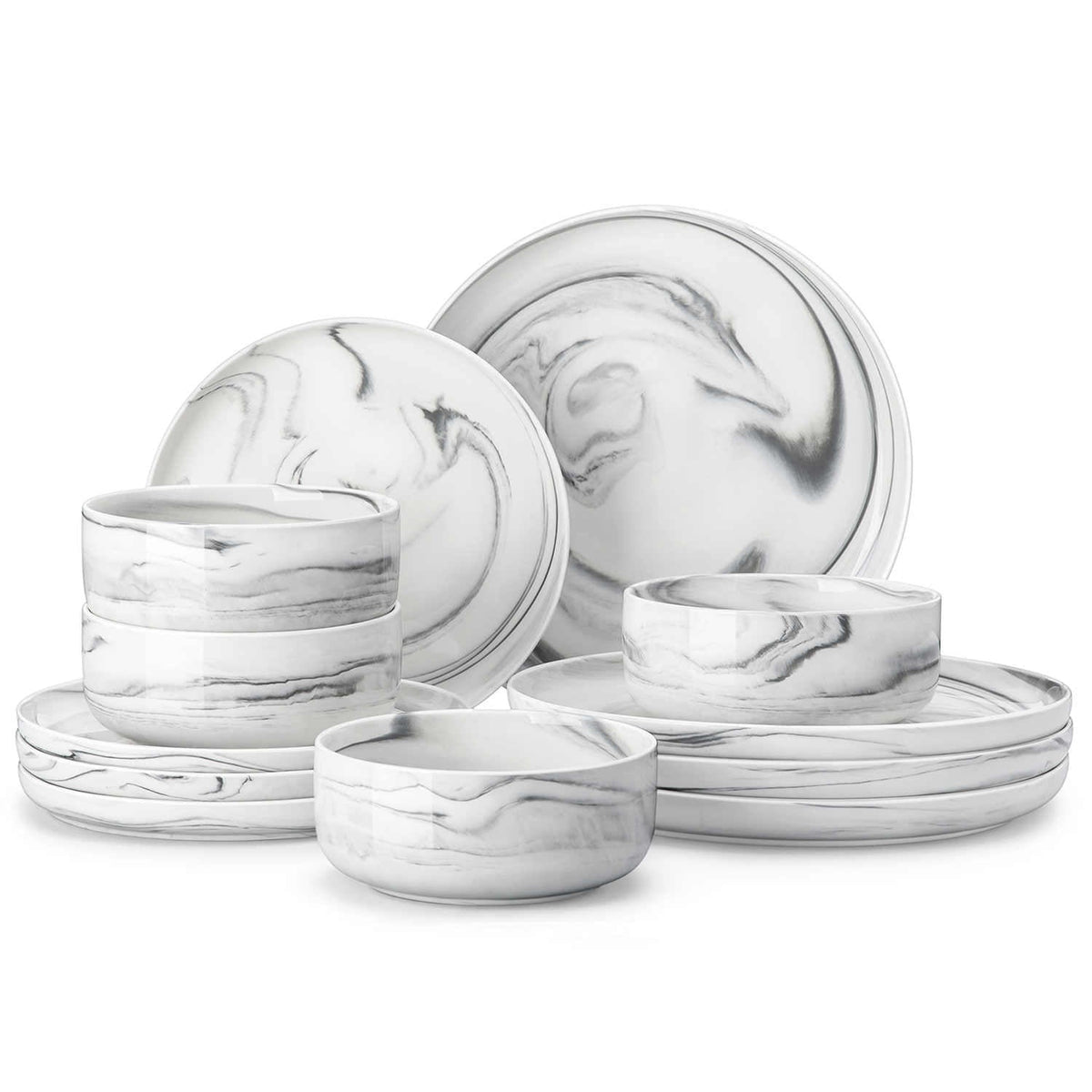 Luna Marble Grey 12 Piece Dinnerware Set