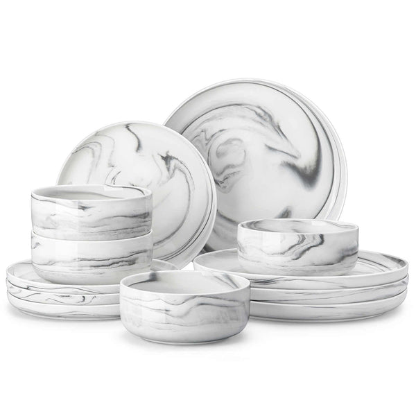 Luna Marble Grey 12 Piece Dinnerware Set