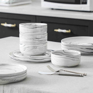 Luna Marble Blue 12 Piece Dinnerware Set