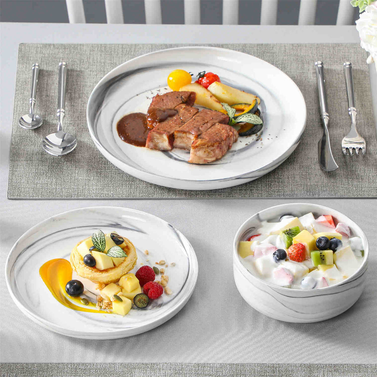 Luna Marble Blue 12 Piece Dinnerware Set