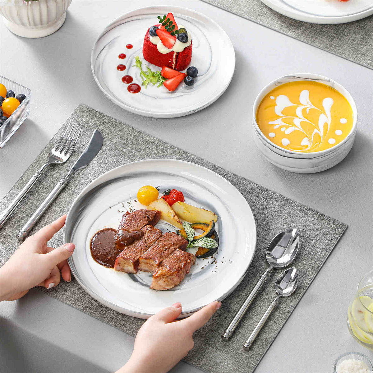 Luna Marble Pink 12 Piece Dinnerware Set