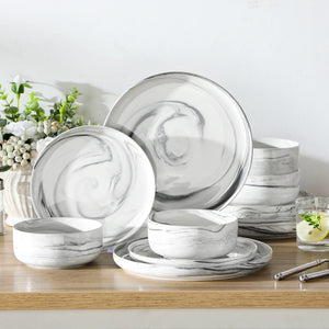 Luna Marble Grey 12 Piece Dinnerware Set