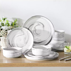 Luna Marble Grey 24 Piece Dinnerware Set for 8