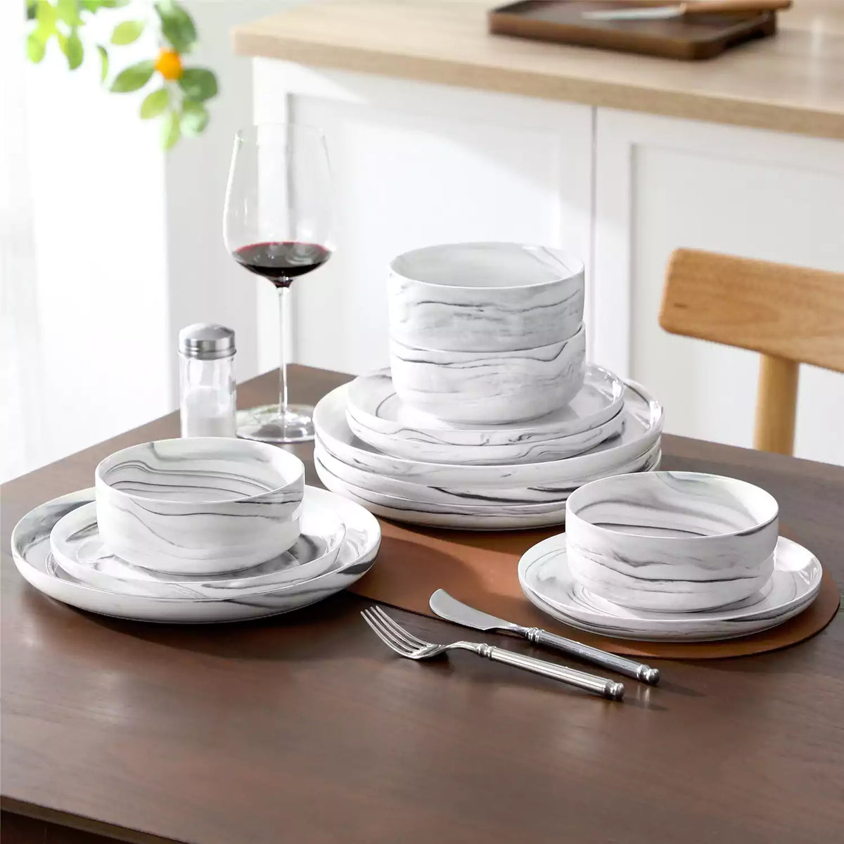 Luna Marble Blue 24 Piece Dinnerware Set for 8