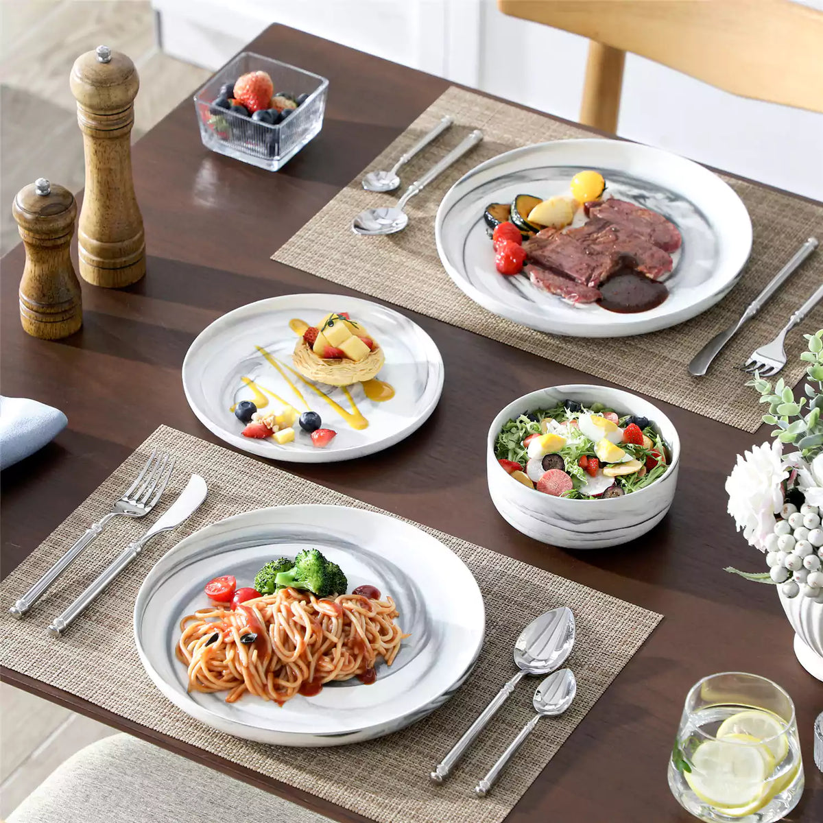 Luna Marble Grey 24 Piece Dinnerware Set for 8