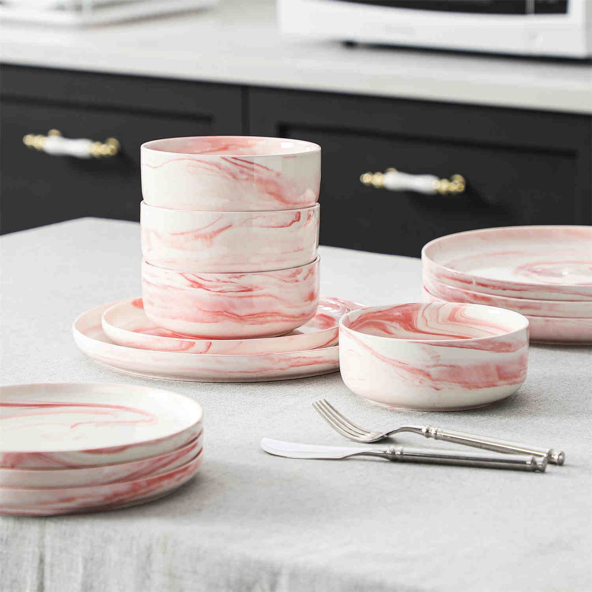 Luna Marble Blue 12 Piece Dinnerware Set