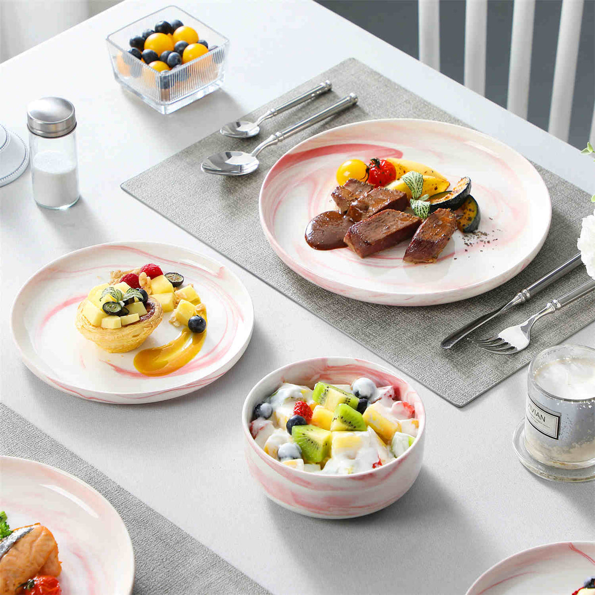 Luna Marble Grey 12 Piece Dinnerware Set