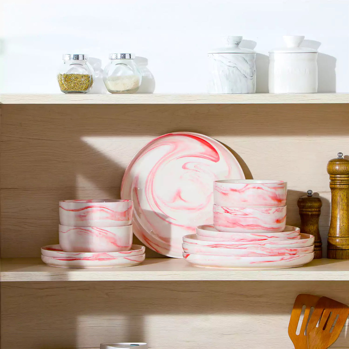 Luna Marble Blue 24 Piece Dinnerware Set for 8