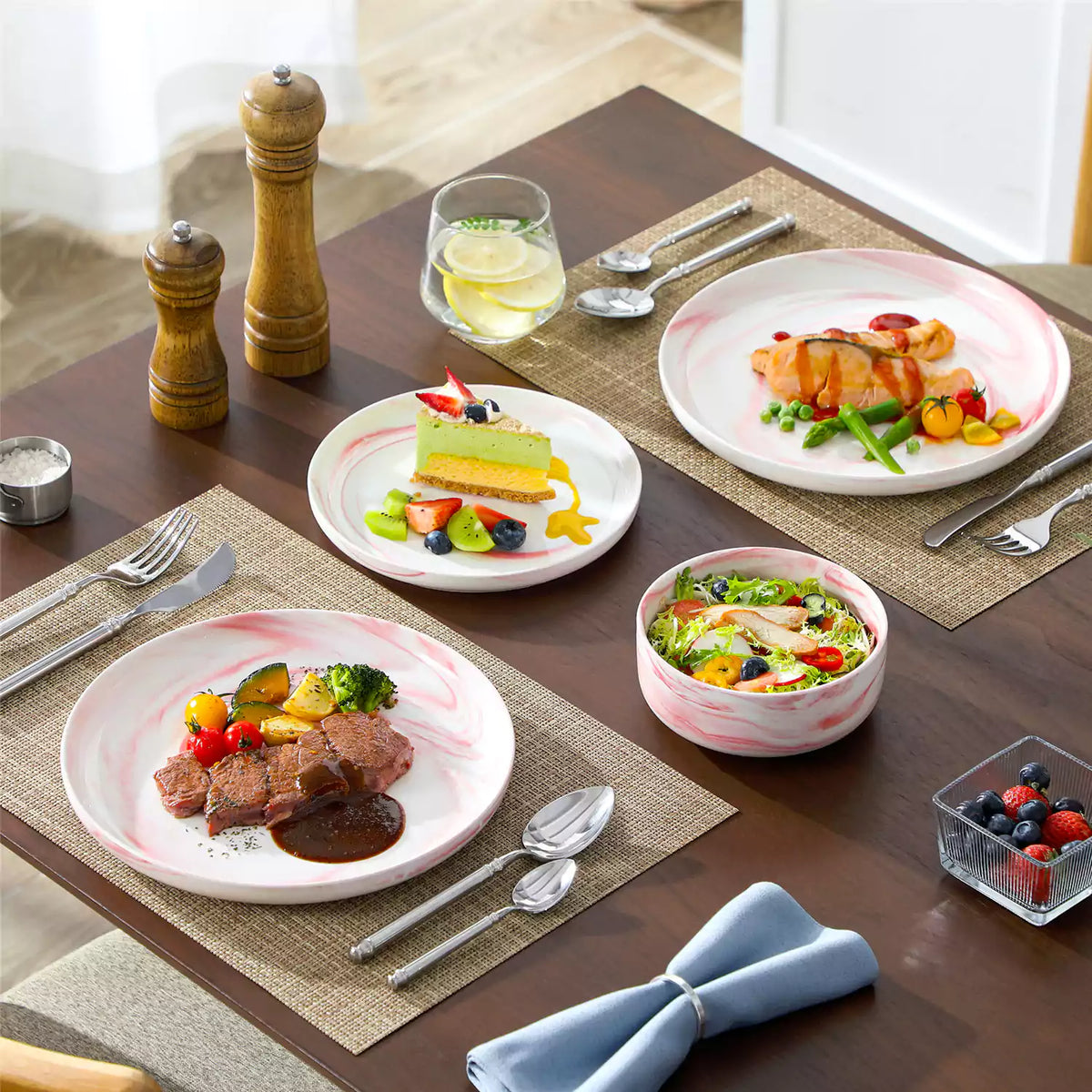 Luna Marble Pink 24 Piece Dinnerware Set for 8