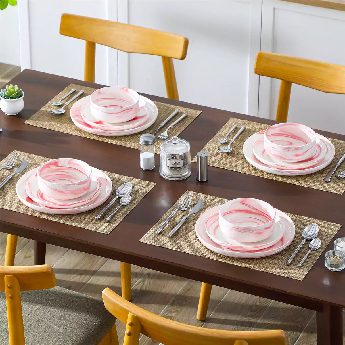 Luna Marble Grey 24 Piece Dinnerware Set for 8