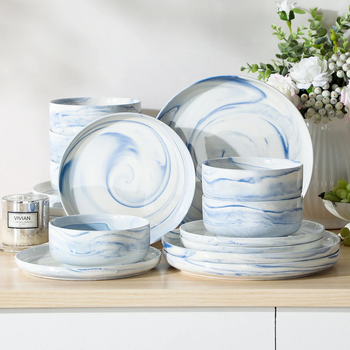 Luna Marble Grey 18 Piece Dinnerware Set