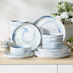 Luna Marble Blue 18 Piece Dinnerware Set
