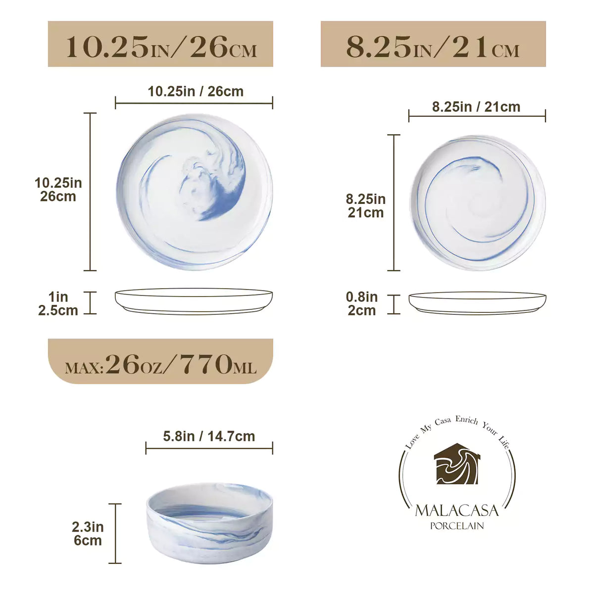 Luna Marble Grey 12 Piece Dinnerware Set