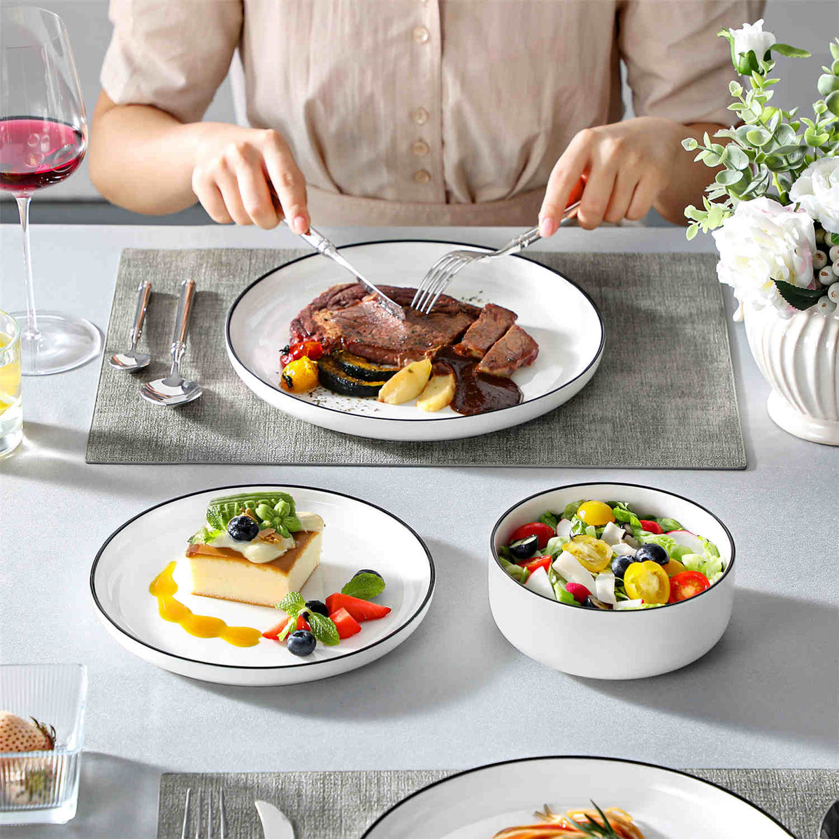 Luna Marble Grey 18 Piece Dinnerware Set
