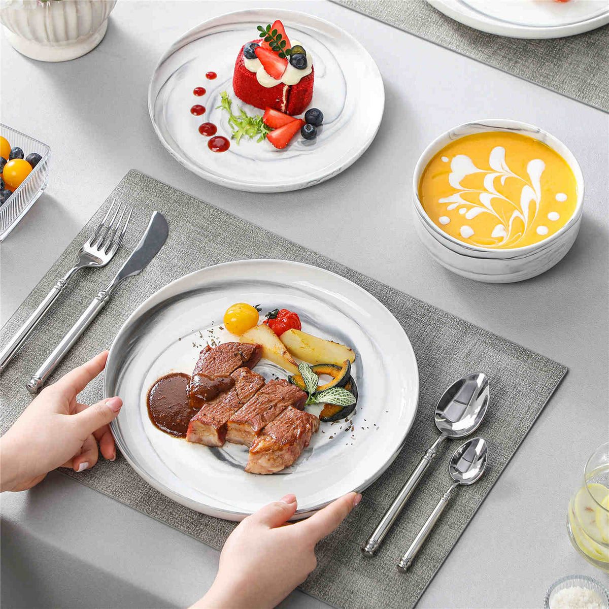 Luna Marble Pink 18 Piece Dinnerware Set