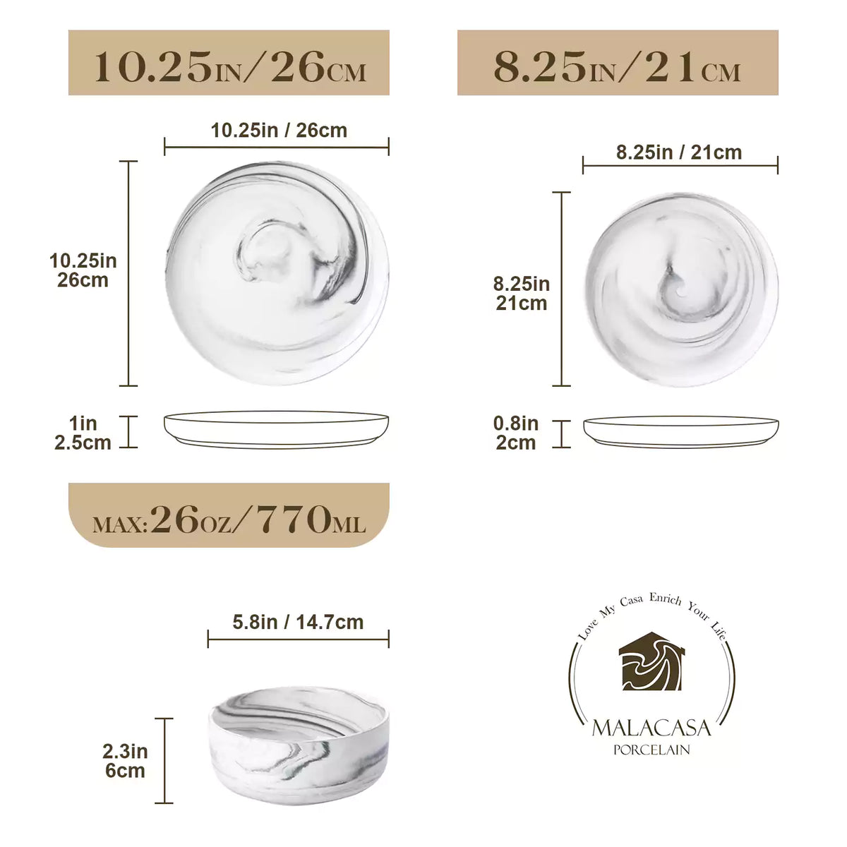 Luna Marble Grey 12 Piece Dinnerware Set