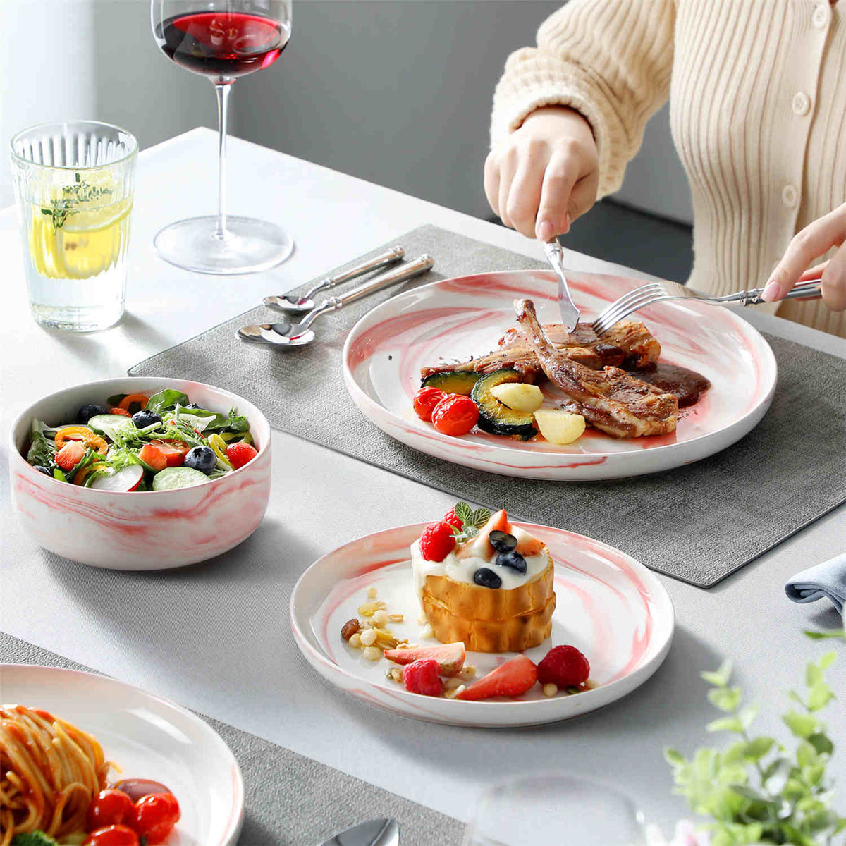 Luna Marble Blue 18 Piece Dinnerware Set