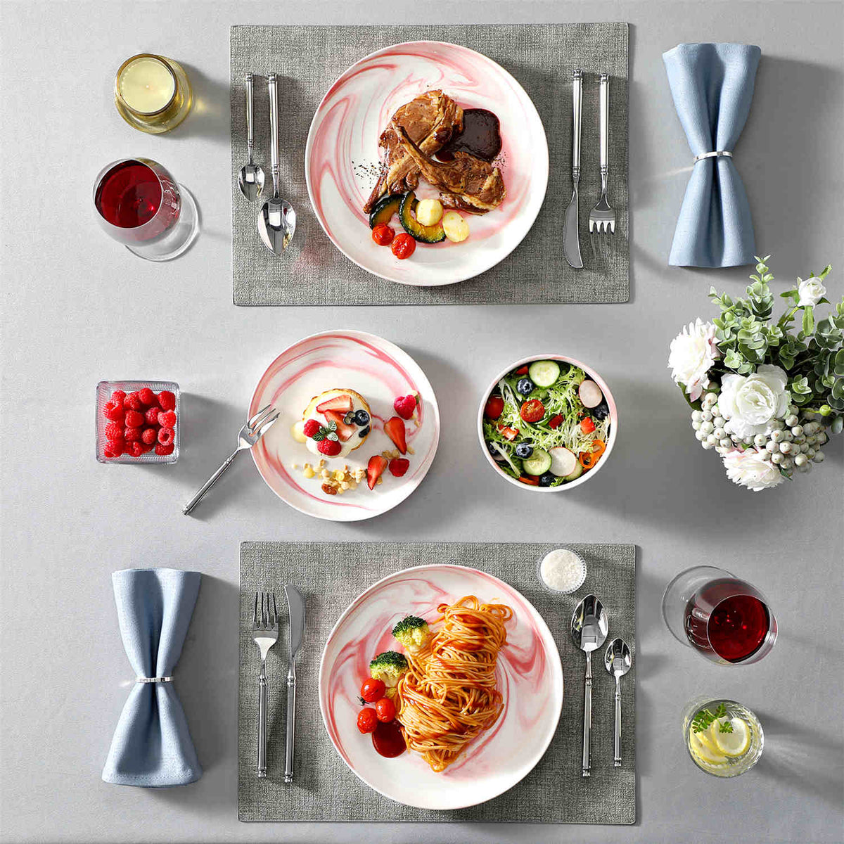 Luna Marble Blue 18 Piece Dinnerware Set
