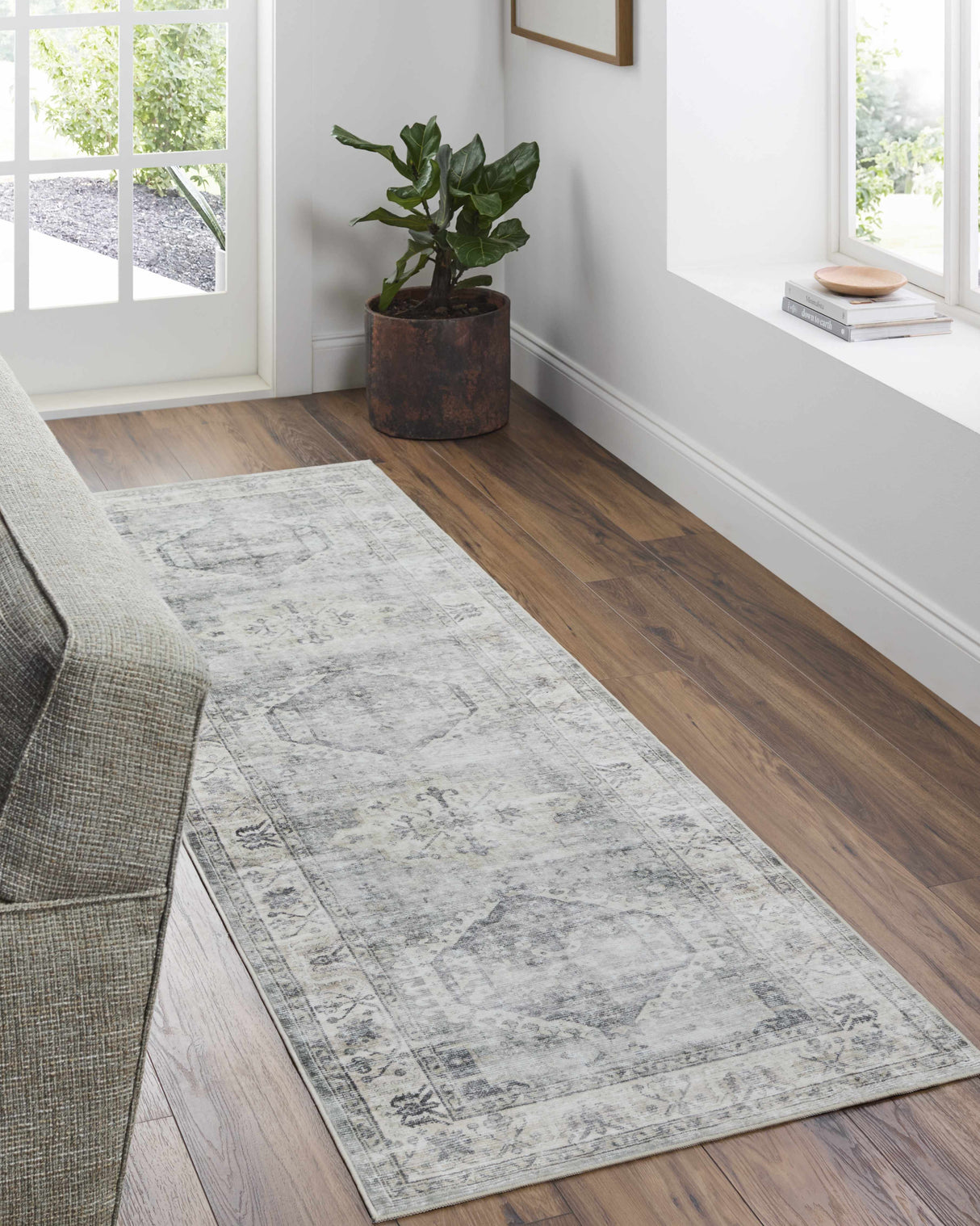Laran Sage Distressed Washable Area Rug