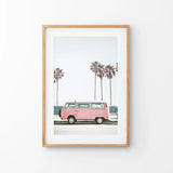 Travel Pink Van Wall Decor. California Summer Theme