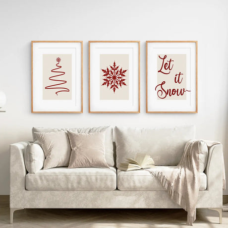 3 Piece Wall Art Christmas Tree Snowflake Poster