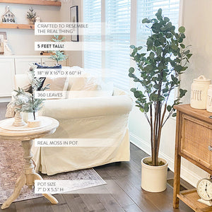 Tall Lifelike Potted Tree with Real Moss