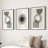 Set of 3 Boho Prints. Sage Green Modern Mid Century Wall Art.