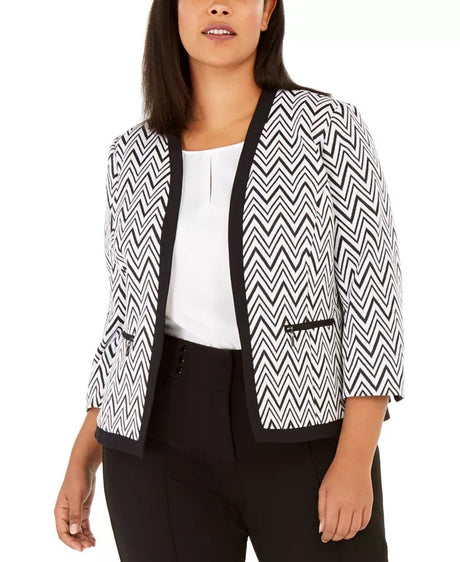 Kasper Women's Plus Size Zigzag Knit Jacket Charcoal Size 20W